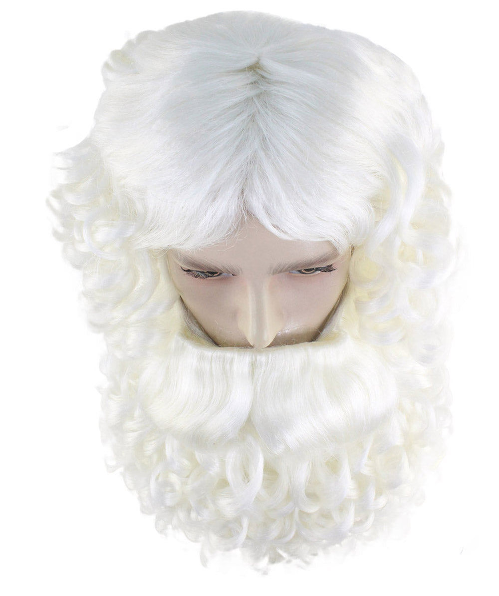 Professional Mens Santa Wigs And Full Beard Set | White Merry Christmas Wig | Premium Breathable Capless Cap