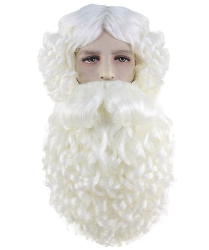 Professional Mens Santa Wigs And Full Beard Set | White Merry Christmas Wig | Premium Breathable Capless Cap