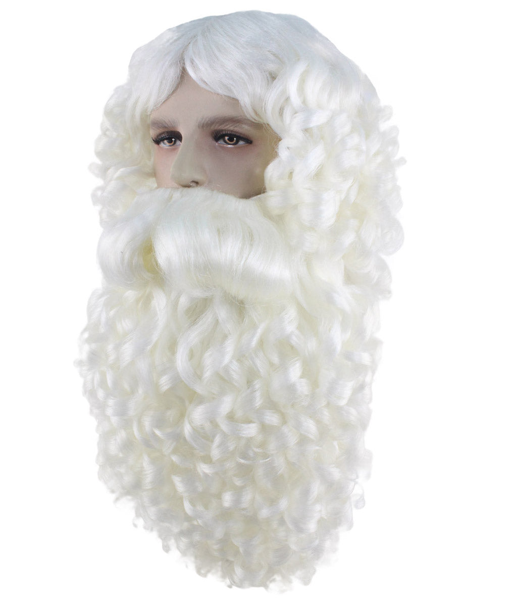 Professional Mens Santa Wigs And Full Beard Set | White Merry Christmas Wig | Premium Breathable Capless Cap