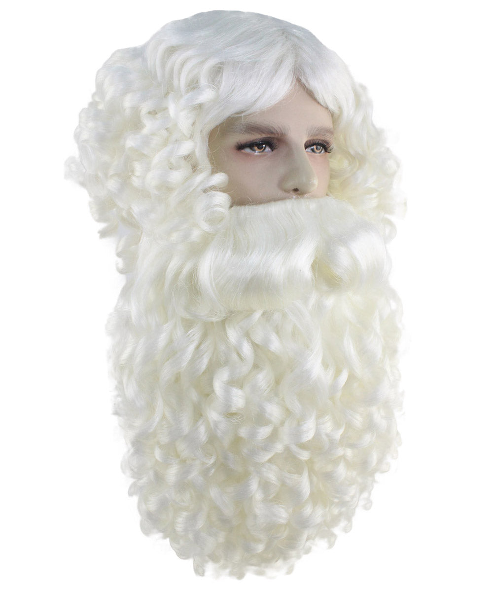 Professional Mens Santa Wigs And Full Beard Set | White Merry Christmas Wig | Premium Breathable Capless Cap