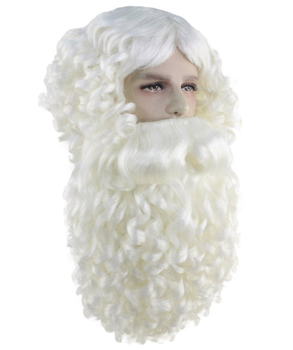 Professional Mens Santa Wigs And Full Beard Set | White Merry Christmas Wig | Premium Breathable Capless Cap