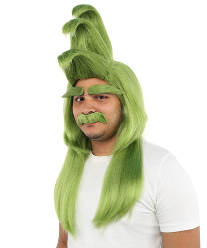 Santa Wig Eyebrows Moustache Full Set | Multiple Holiday Wigs | Premium Breathable Capless Cap