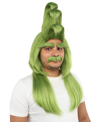 Santa Wig Eyebrows Moustache Full Set | Multiple Holiday Wigs | Premium Breathable Capless Cap