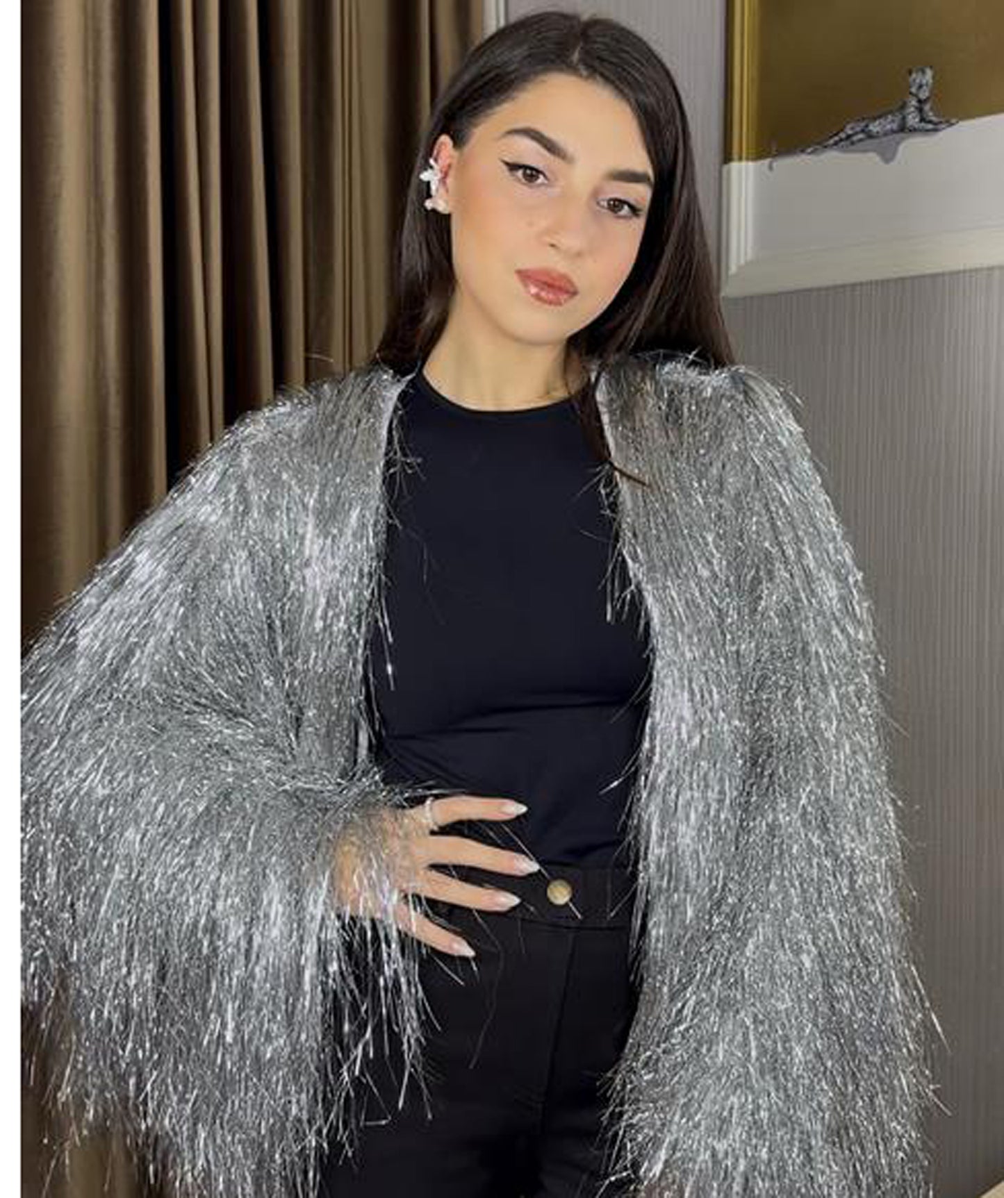 HPO Unisex Festival Carnival Thin Tinsel Jacket with Loose Fit | Extra Dense Tinsel | Multiple Size and Color Options