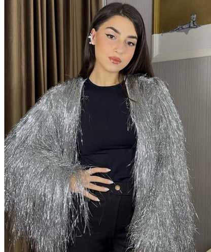 HPO Unisex Festival Carnival Thin Tinsel Jacket with Loose Fit | Extra Dense Tinsel | Multiple Size and Color Options