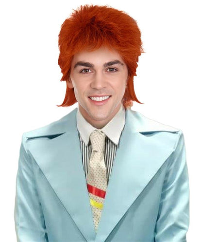 David Bowie Wig | Orange 80's Mullet Wig | Premium Breathable Capless Cap