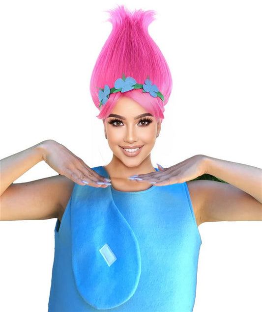 HPO Multiple  Princess Troll Wig with Flower Crown for Adults – Perfect for Parties, Halloween and Cosplay.