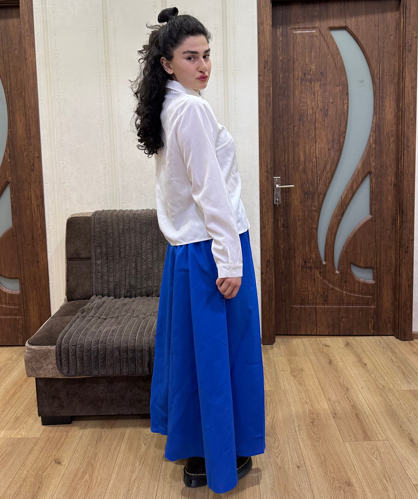 Women's Cartoon Granny Blue and White Costume | Breathable Synthetic Fabric | Perfect for Halloween