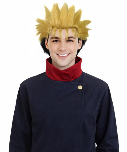 Adult Men's Black & Blonde Cosplay Anime Character Spiky Hair Wig | Perfect for Halloween | Flame-retardant Synthetic Fiber