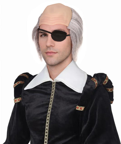 Men's Gray Bald Cap Wig with Eye Patch | Fancy Halloween Wig | Flame-retardant Synthetic Fiber