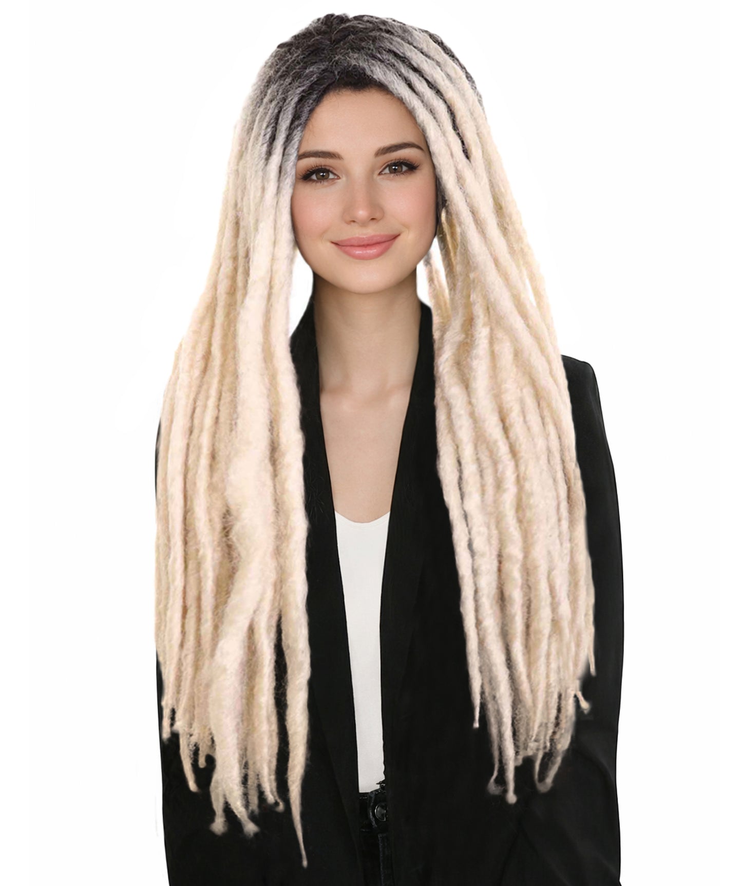 HPO Women’s Long Blonde Dreadlock Wig – Dark Roots Synthetic Dreads Costume Wig for Adults – Natural-Look Cosplay Hair for Halloween & Festivals