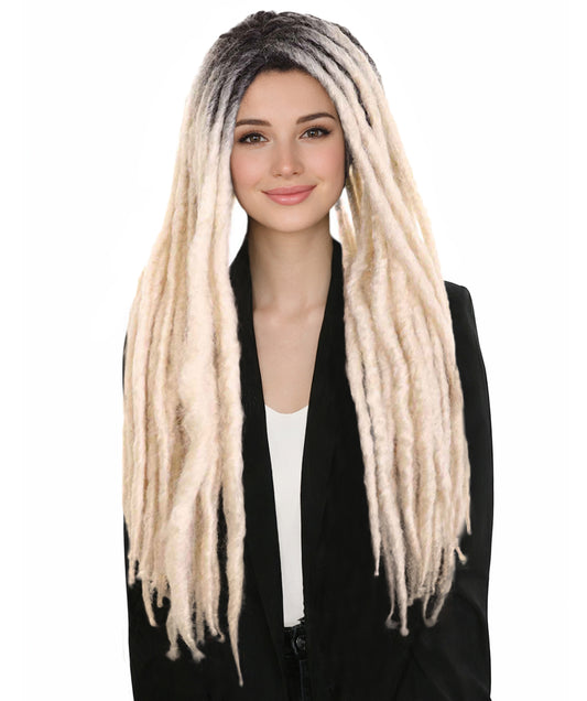 HPO Women’s Long Blonde Dreadlock Wig – Dark Roots Synthetic Dreads Costume Wig for Adults – Natural-Look Cosplay Hair for Halloween & Festivals