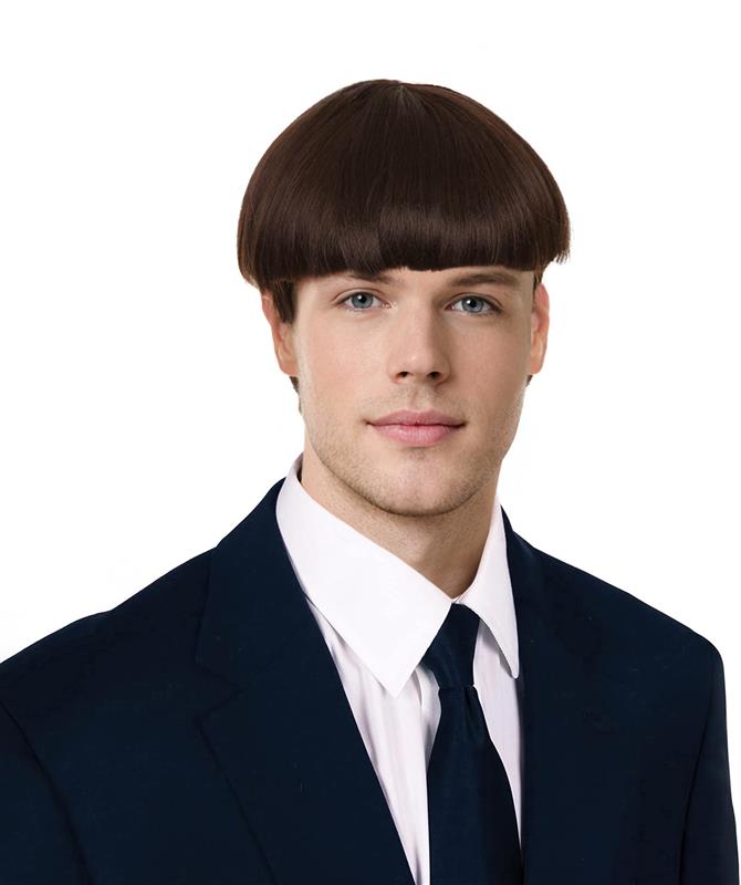 Men's 9" Inch Short Length Halloween Classic Moe Retro Bowl Cut Brown Wig | Synthetic Soft Fiber Hair | HPO