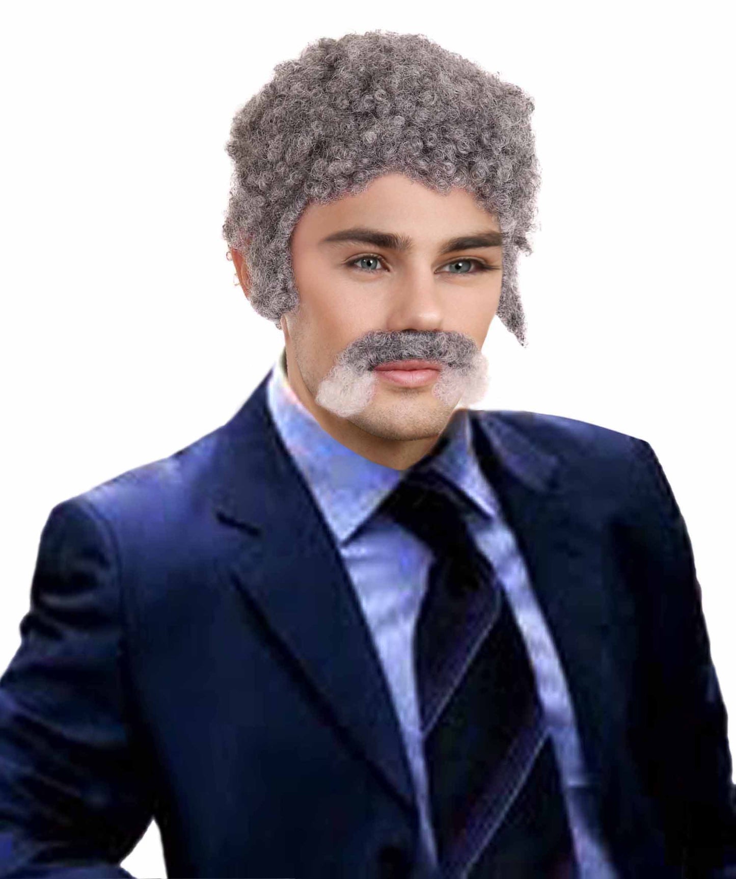 Uncle Wig with Moustache Set | Grey TV/Movie Wigs | Premium Breathable Capless Cap