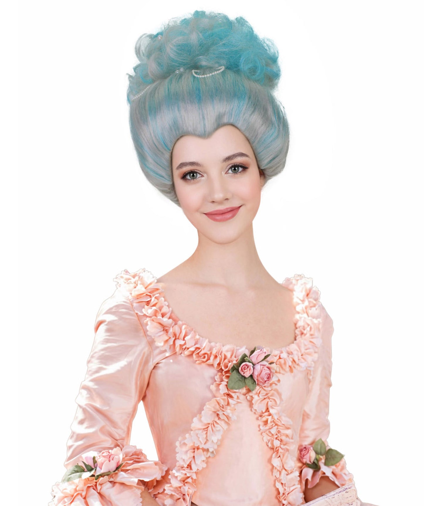 Adult Women's 18th Century Pearl  Blue Baroque Marie Wig| Perfect for Halloween| Flame-retardant Synthetic Fiber