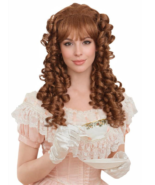 Womens Colonial Lady Wig | Brown Curly Historical Wigs | Premium Breathable Capless Cap