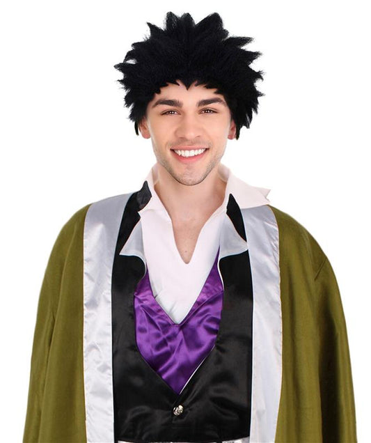HPO  Men's Anime Spiky Black Wig |  Best for Halloween | Flame-retardant Synthetic Fiber