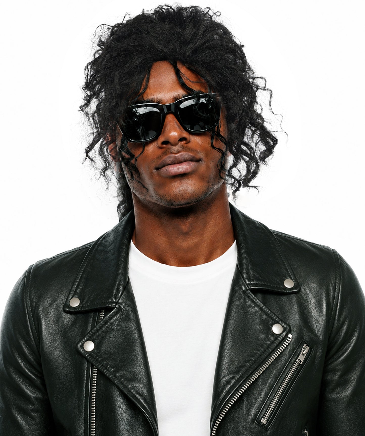 Men's Black Pop Star Medium Curly Wig-Synthetic Hair with Natural Texture | Commonly Used in Cosplay, Stage Performances & Retro Theme Parties