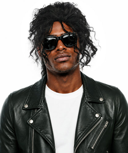Men's Black Pop Star Medium Curly Wig-Synthetic Hair with Natural Texture | Commonly Used in Cosplay, Stage Performances & Retro Theme Parties