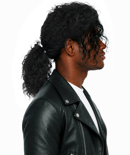 Men's Black Pop Star Medium Curly Wig-Synthetic Hair with Natural Texture | Commonly Used in Cosplay, Stage Performances & Retro Theme Parties