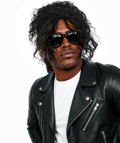 Men's Black Pop Star Medium Curly Wig-Synthetic Hair with Natural Texture | Commonly Used in Cosplay, Stage Performances & Retro Theme Parties