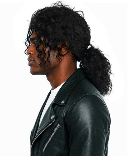 Men's Black Pop Star Medium Curly Wig-Synthetic Hair with Natural Texture | Commonly Used in Cosplay, Stage Performances & Retro Theme Parties