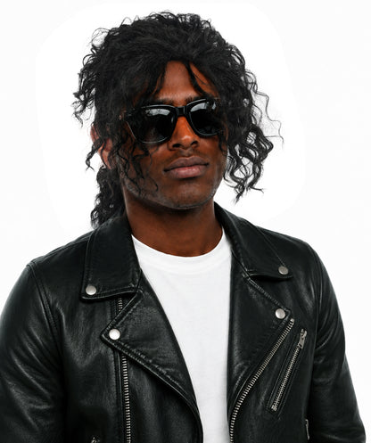 Men's Black Pop Star Medium Curly Wig-Synthetic Hair with Natural Texture | Commonly Used in Cosplay, Stage Performances & Retro Theme Parties