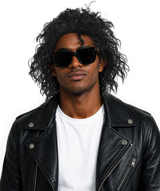 Men's Black Pop Star Curly Wig–Short Hair with Natural Texture | Designed for Cosplay,Stage Performances,Theme Parties, Photo Shoots & Retro Character Looks