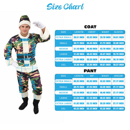 HPO Men's Camouflage Santa Costume | Plush Faux Fur Trimmed Jacket and Pants with Matching Hat | Ideal for Halloween, Theater, Drag, and Outdoor Holiday Events