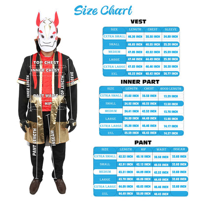 HPO Men's Neon Fox Streetwear Outfit | Multi-Layered Gold Satin and Ronior Fabric with Fox Mask and Gloves | Ideal for Cosplay, Halloween, Drag, and Urban Theater Performances