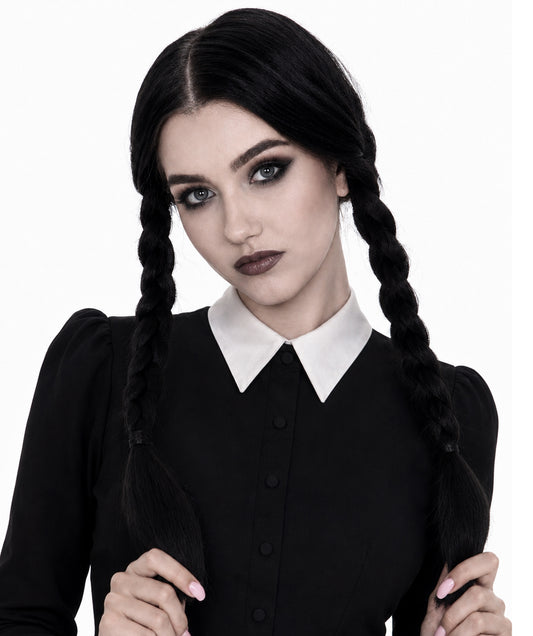 Women's Family Pigtails Black wig | Premium Breathable Capless Cap