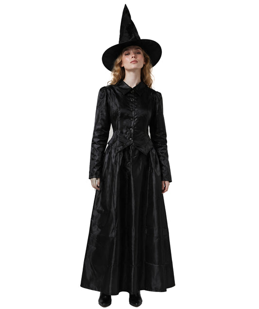 HPO Women’s Scary Black Witch Costume | Long  Dress with Pointed Hat | Ideal for Cosplay, Halloween, Stage, Roleplay & Themed Party Outfit