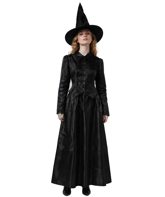 HPO Adult Women’s Scary Black Witch Costume | Long  Dress with Pointed Hat | Ideal for Cosplay, Halloween, Stage, Roleplay & Themed Party Outfit