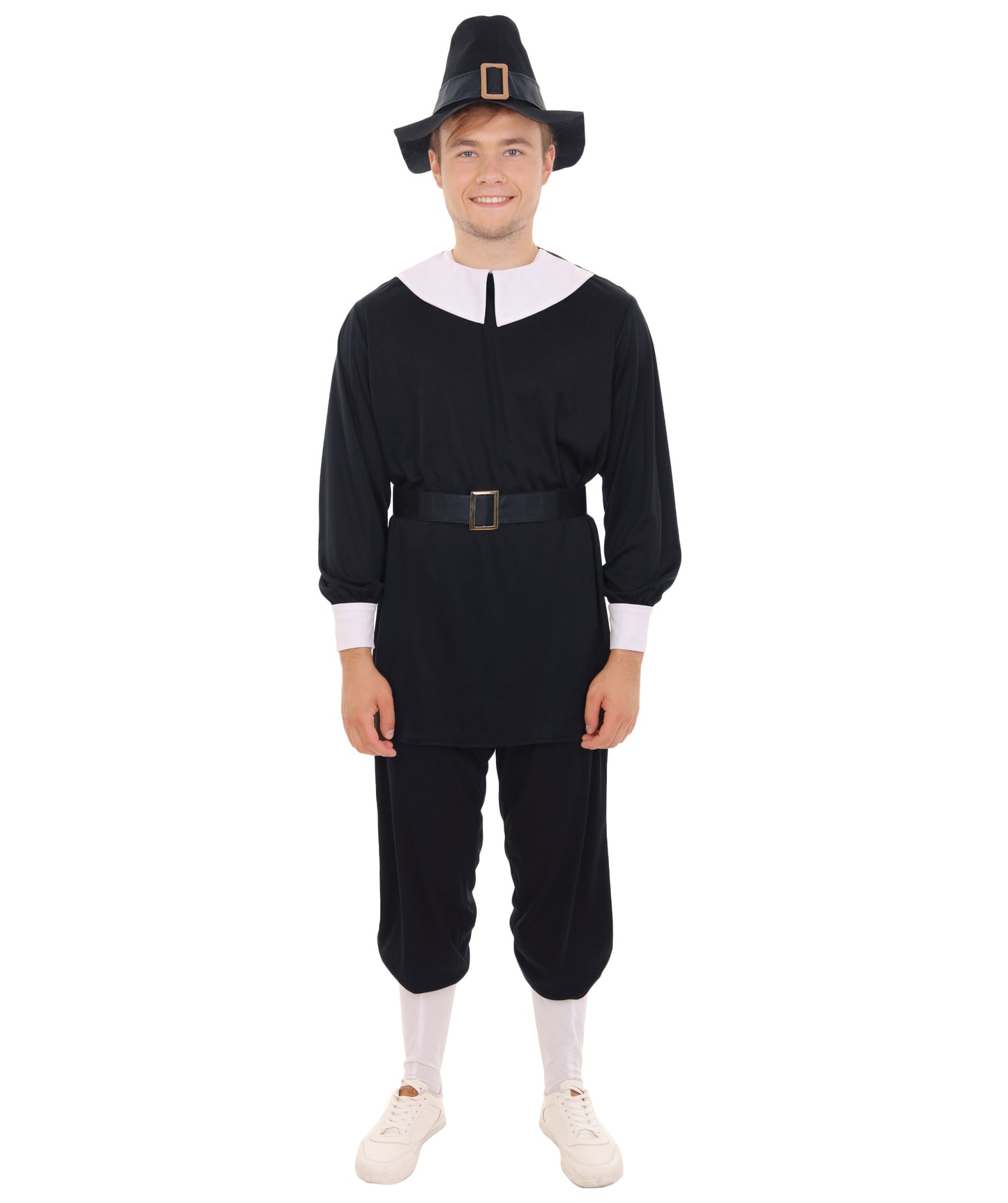 Men’s Thanksgiving Pilgrim Costume Set | Top Pants Socks Hat Belt | Multiple Size Options