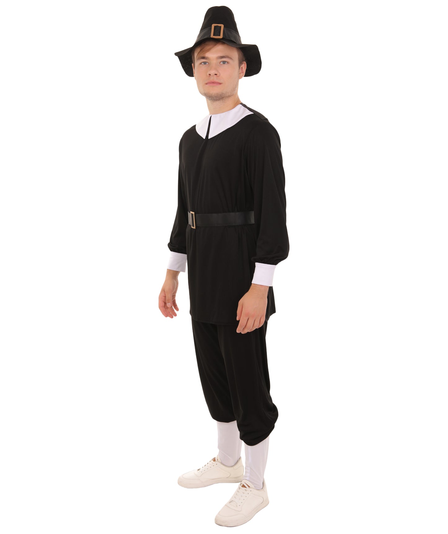 Men’s Thanksgiving Pilgrim Costume Set | Top Pants Socks Hat Belt | Multiple Size Options