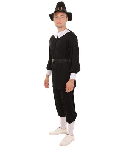 Men’s Thanksgiving Pilgrim Costume Set | Top Pants Socks Hat Belt | Multiple Size Options