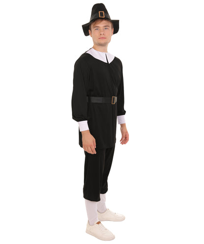 Men’s Thanksgiving Pilgrim Costume Set | Top Pants Socks Hat Belt | Multiple Size Options