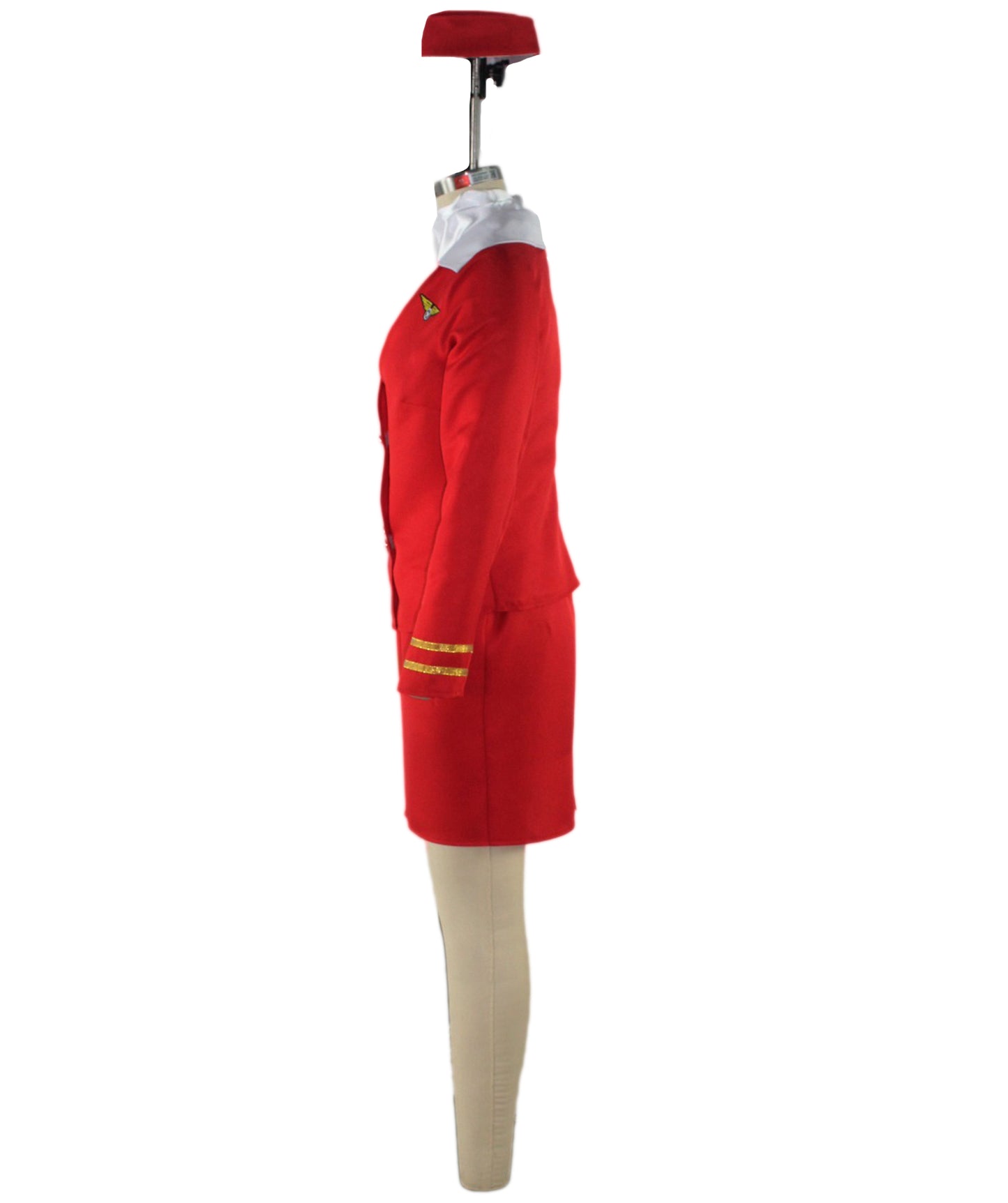 Women’s Air Hostess Costume – Elegant Navy Blue and Red Uniform Dress with Hat,Skirt, Jacket, Neck Collar | Flight Attendant Outfit for Halloween, Roleplay & Themed Events