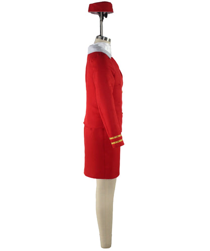 Women’s Air Hostess Costume – Elegant Navy Blue and Red Uniform Dress with Hat,Skirt, Jacket, Neck Collar | Flight Attendant Outfit for Halloween, Roleplay & Themed Events