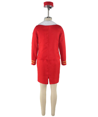 Women’s Air Hostess Costume – Elegant Navy Blue and Red Uniform Dress with Hat,Skirt, Jacket, Neck Collar | Flight Attendant Outfit for Halloween, Roleplay & Themed Events