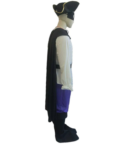Teen Masked Highway Outlaw Costume | Black Cape, Hat & Purple Shorts Set | Storybook-Inspired Fancy Dress Outfit for Halloween, Cosplay & Theme Parties | HPO