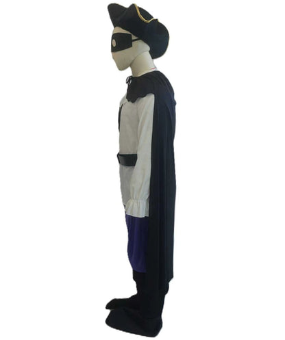 Teen Masked Highway Outlaw Costume | Black Cape, Hat & Purple Shorts Set | Storybook-Inspired Fancy Dress Outfit for Halloween, Cosplay & Theme Parties | HPO