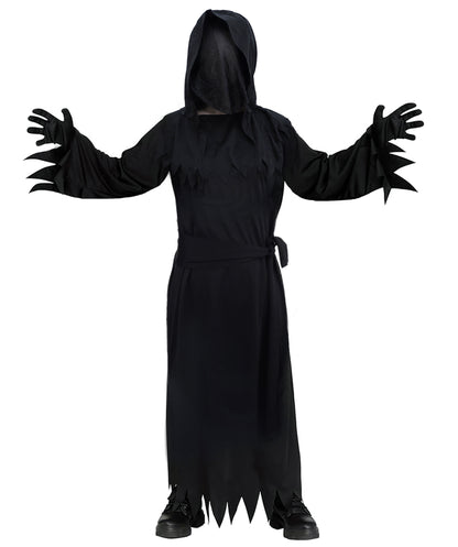 HPO Adult and Teen Glaring Reaper Costume | Dark Hooded Robe with Skeleton Print and Scythe Accessory | Halloween, Stage Performances, Theme Parties & Roleplay