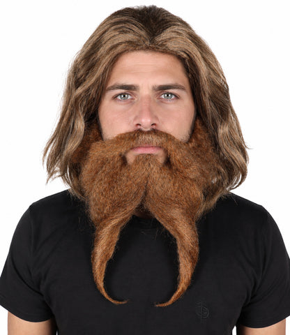 HPO Men The Mad Doctor Brown Wig, Mustache, and Beard Set for Party and Halloween, Breathable Capless Cap, Flame-retardant Synthetic Fiber