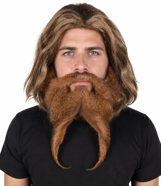 HPO Men The Mad Doctor Brown Wig, Mustache, and Beard Set for Party and Halloween, Breathable Capless Cap, Flame-retardant Synthetic Fiber