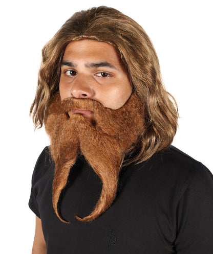HPO Men The Mad Doctor Brown Wig, Mustache, and Beard Set for Party and Halloween, Breathable Capless Cap, Flame-retardant Synthetic Fiber