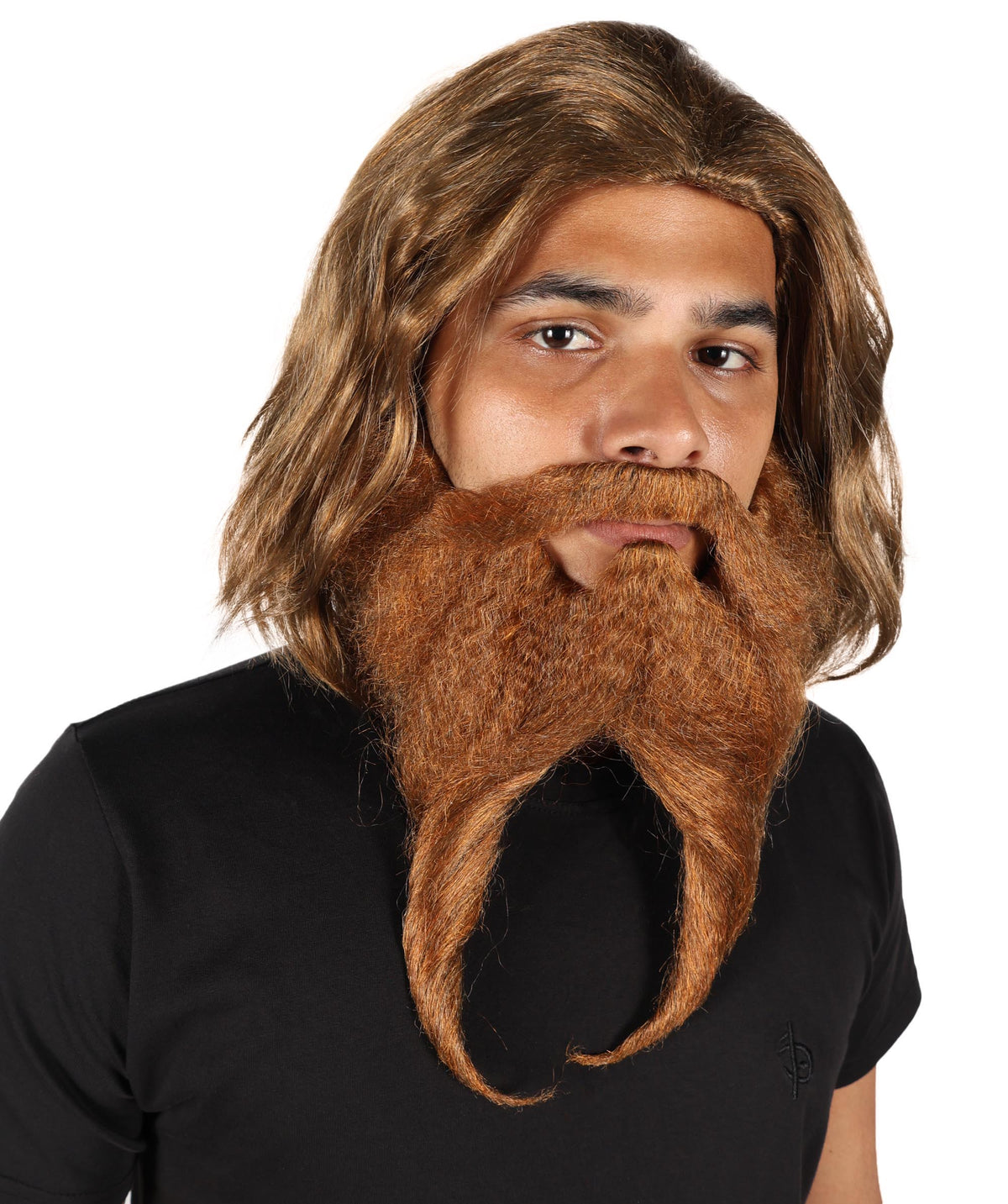 HPO Men The Mad Doctor Brown Wig, Mustache, and Beard Set for Party and Halloween, Breathable Capless Cap, Flame-retardant Synthetic Fiber