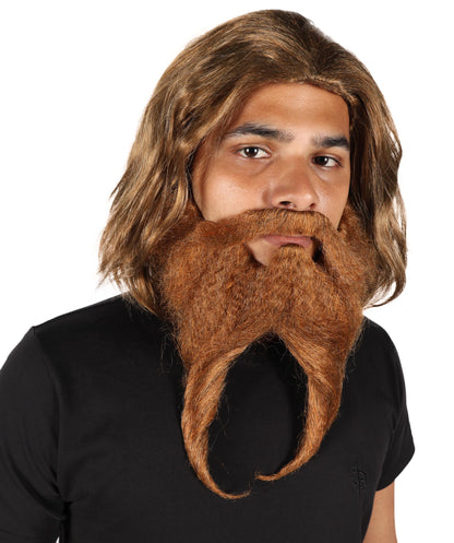 HPO Men The Mad Doctor Brown Wig, Mustache, and Beard Set for Party and Halloween, Breathable Capless Cap, Flame-retardant Synthetic Fiber