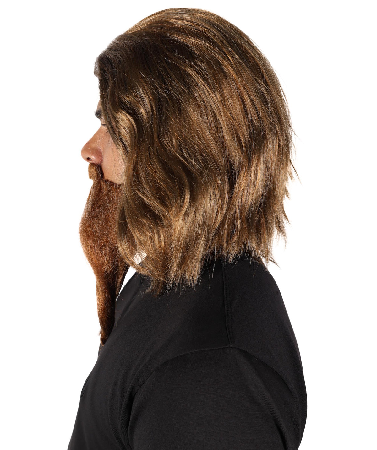 HPO Men The Mad Doctor Brown Wig, Mustache, and Beard Set for Party and Halloween, Breathable Capless Cap, Flame-retardant Synthetic Fiber