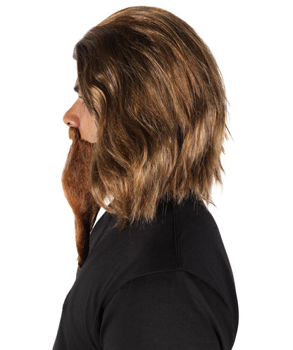 HPO Men The Mad Doctor Brown Wig, Mustache, and Beard Set for Party and Halloween, Breathable Capless Cap, Flame-retardant Synthetic Fiber